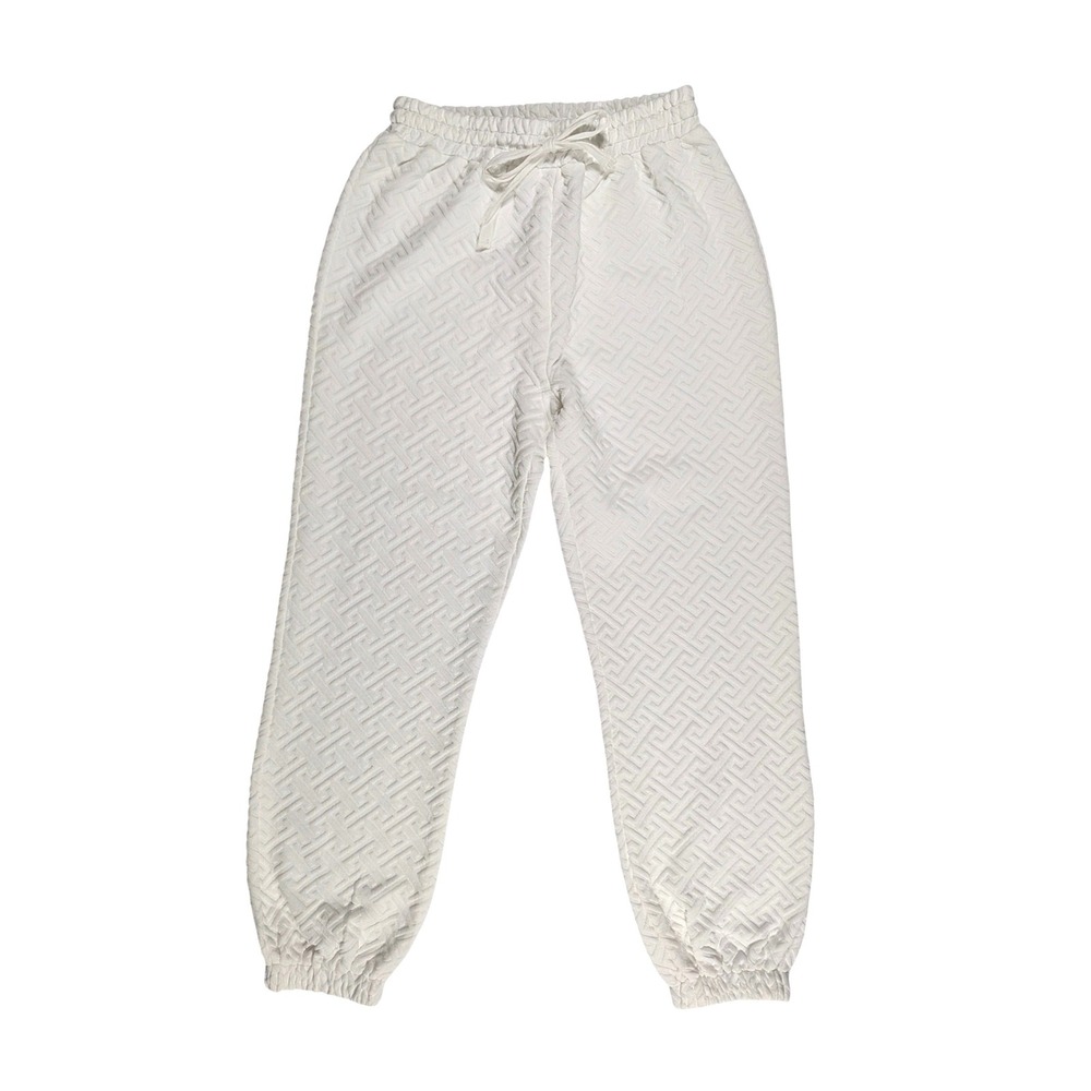 Coco + Carmen White Jogger Pants Geometric Quilted Sweatpants Size S/M‎